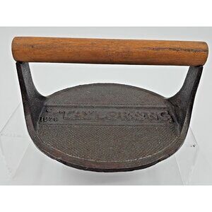 Taylor & NG Cast Iron Bull Press Hamburger Bacon Meat Wood Handle Vintage 1979